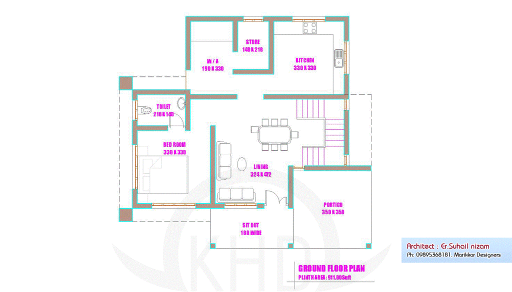 1250 Square Feet 2 Bedroom Low Budget Home Design and Elevation