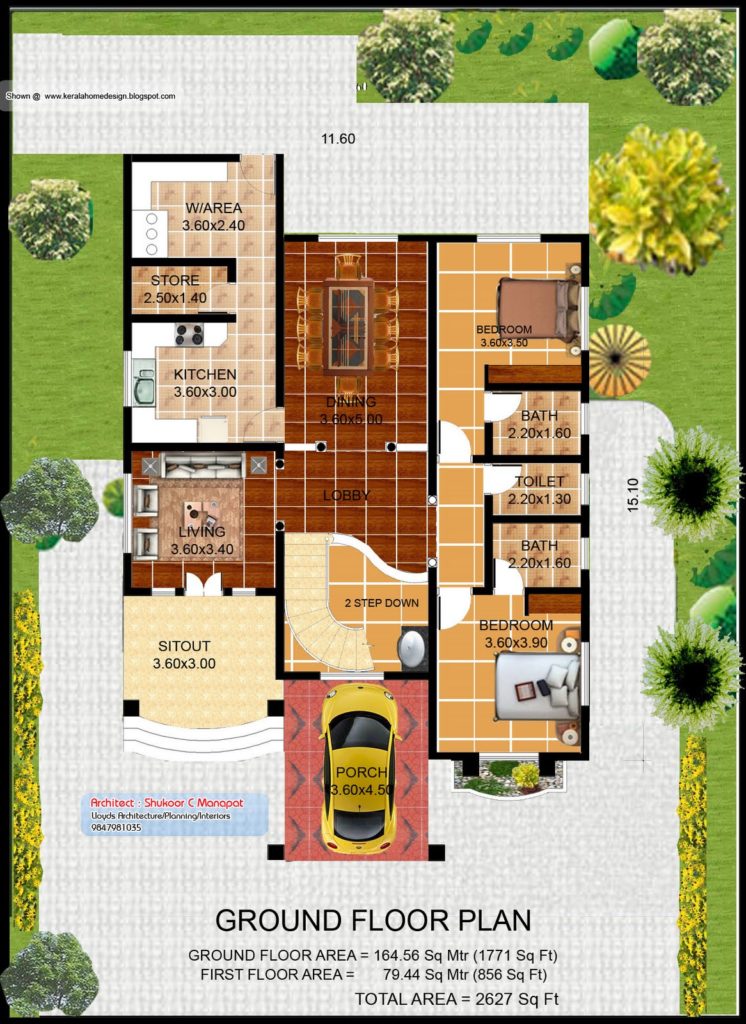 2627 Square Feet 4 Attached Bedroom Home Design and 3D Plan