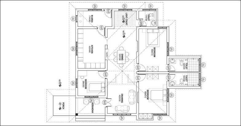 2000 Square Feet 3 Bedroom Home With Tress Work Design and Plan