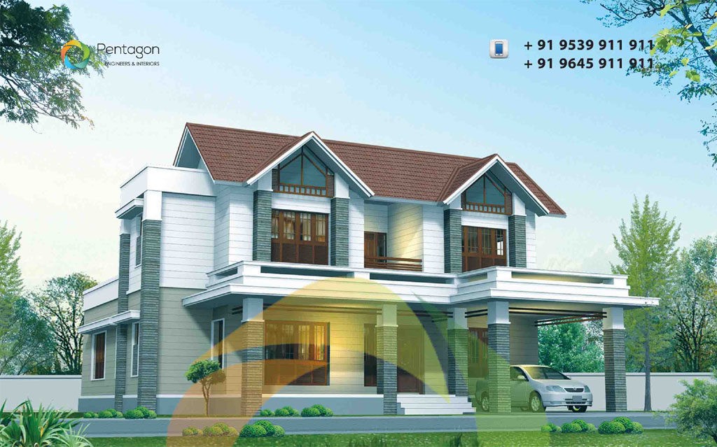 3026 Square Feet 5 Bedroom Modern Sloping Roof Home Design and Plan