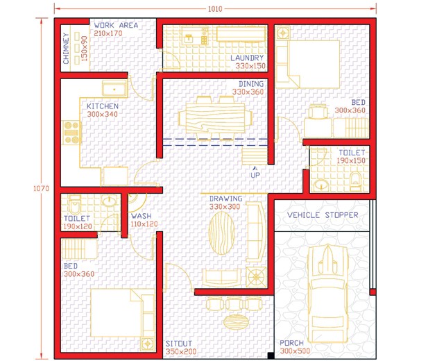 1000 Square Feet 2 Bedroom Single Floor Low Budget Home Design and Plan