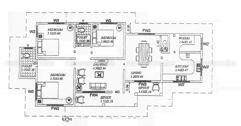 1100 Square Feet 3 Bedroom Low Budget Single Floor Home Design and Plan For 17.5 Lacks