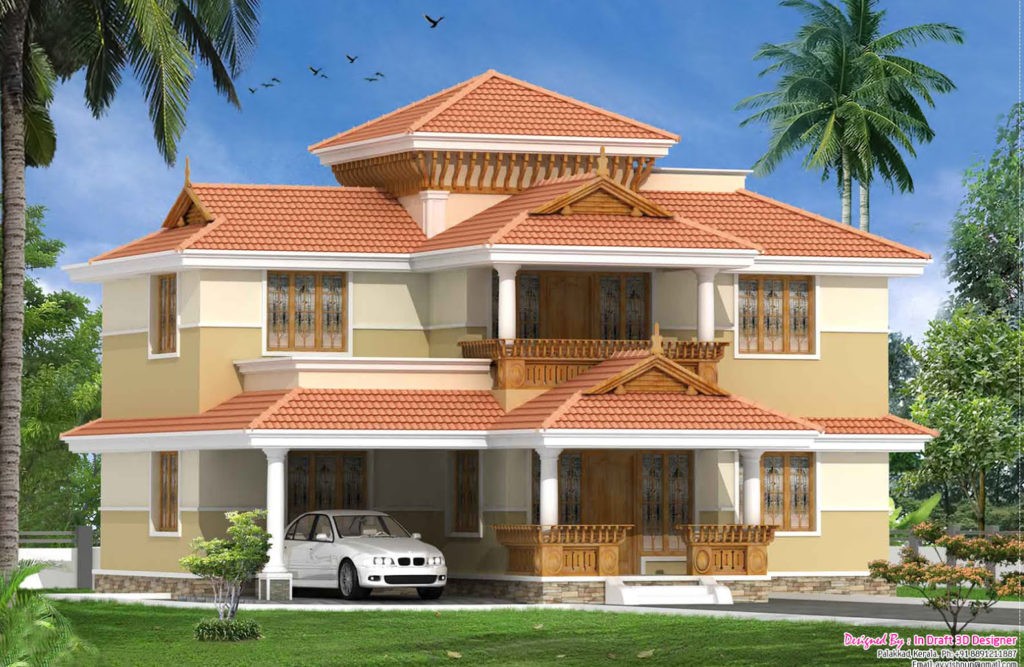 2060 Square Feet 3 Bedroom Kerala Style Sloping Roof Traditional Style Home Design