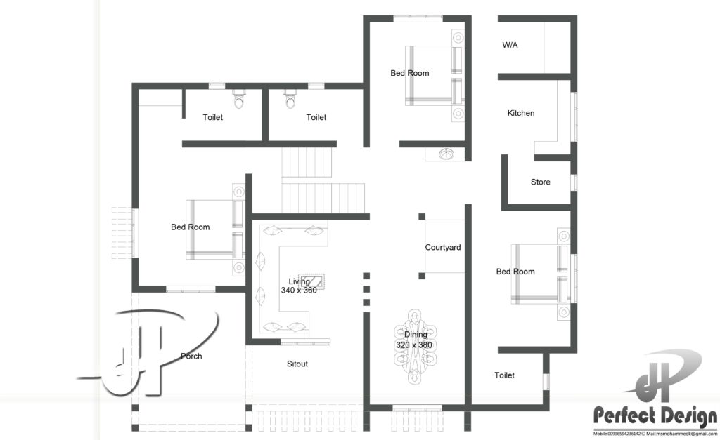 1300 Square Feet 3 Bedroom Single Floor Modern Home Design and Plan