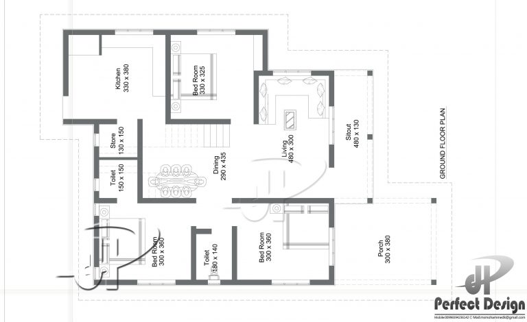 1108 Square Feet 3 Bedroom Single Floor Contemporary Style Home Design and Plan