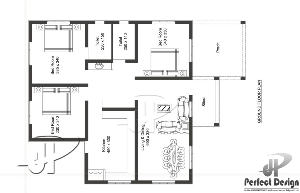 1097 Square Feet 3 Bedroom Contemporary Style Home Design and Plan