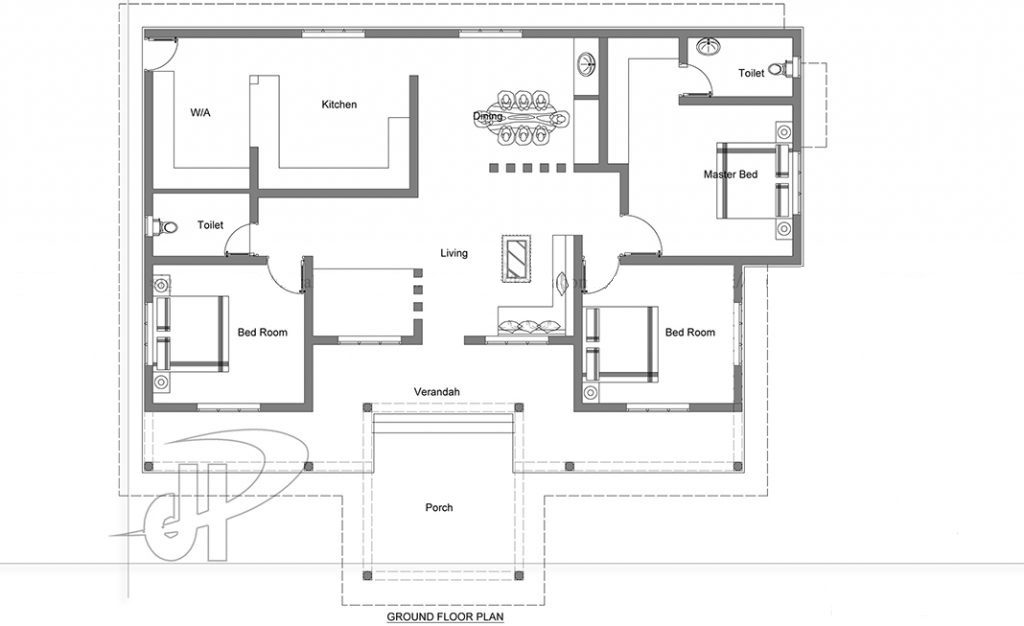 1657 Square Feet 3 Bedroom Single Floor Traditional Style Home Design and Plan