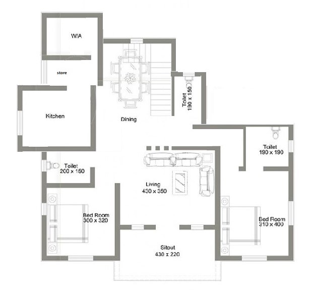 832 Square Feet 2 Bedroom Single Floor Budget home Design and Plan