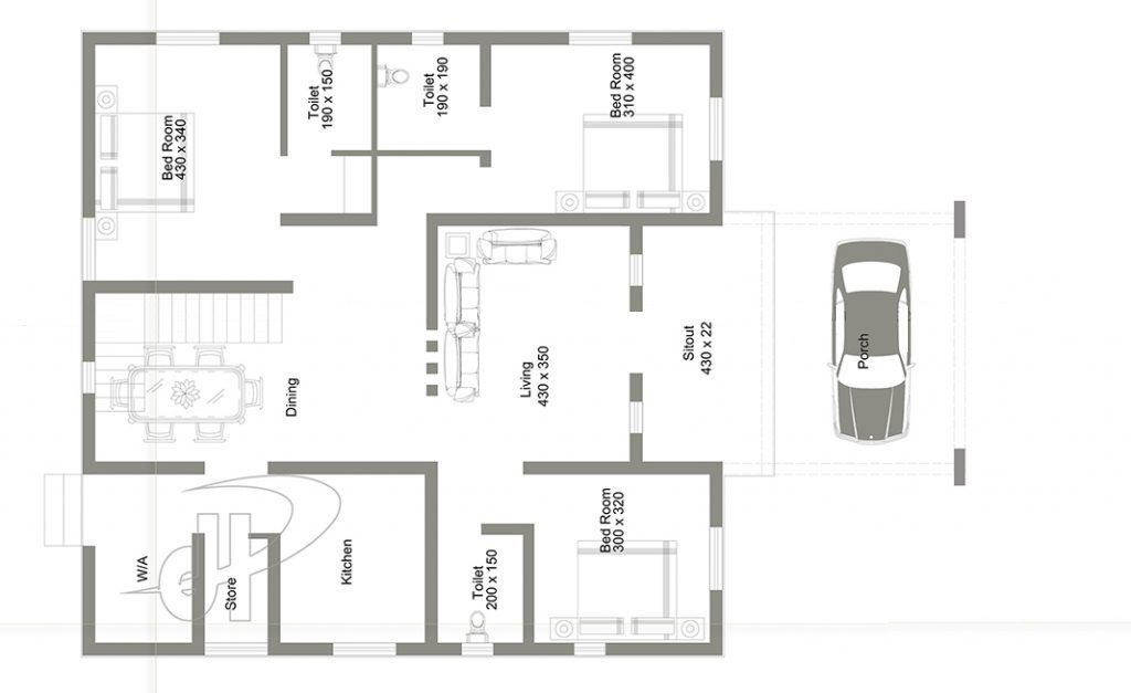 1146 Square Feet 3 Bedroom Single Floor modern Home Design and Plan