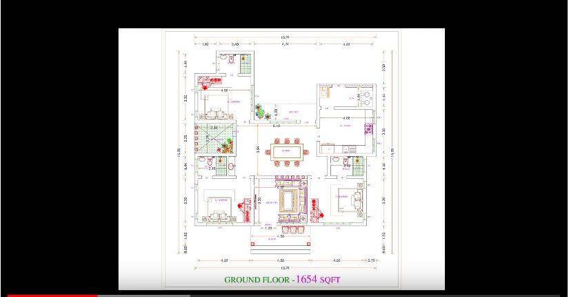 1654 Square Feet 3 Bedroom Single Floor Modern Slop Roof House with Plan