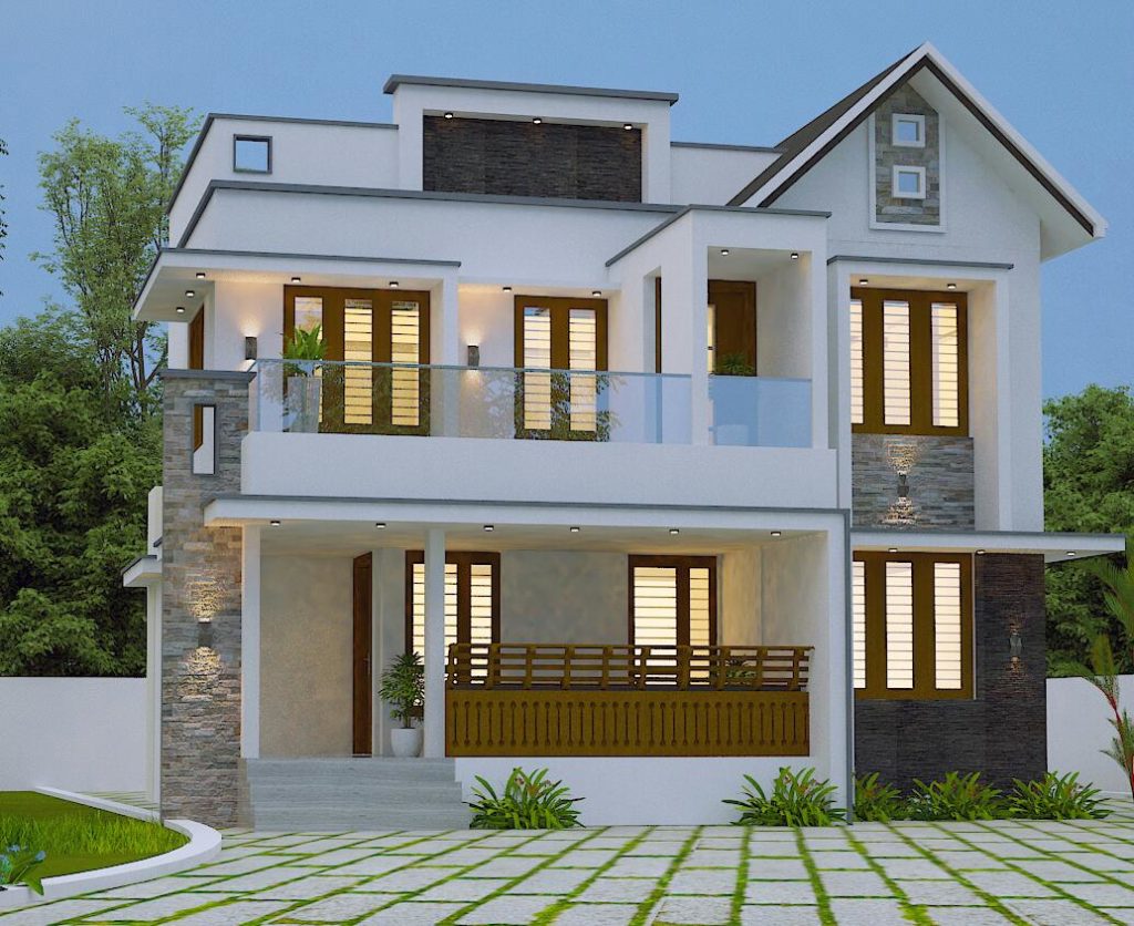 2250 sq ft 4 bedroom two floor modern sloped roof beautiful house