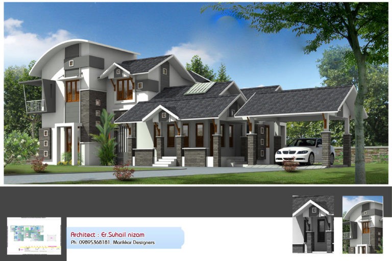 2222 Square Feet 3 Bedroom Contemporary Style Kerala Home Design and Plan