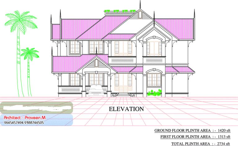 2734 Square Feet 4 Attached Bedroom Kerala Home Design and Elevation