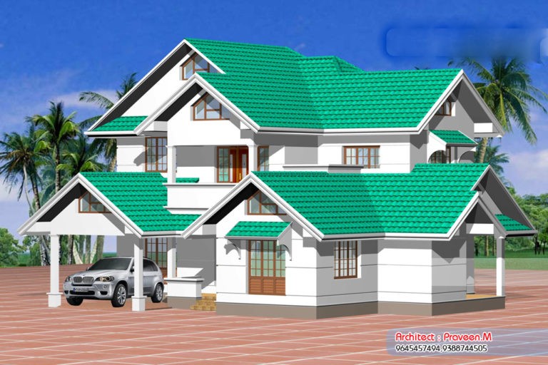 2800 Square Feet 6 Bedroom Double Floor Sloping Roof Kerala Style Home Design and Plan