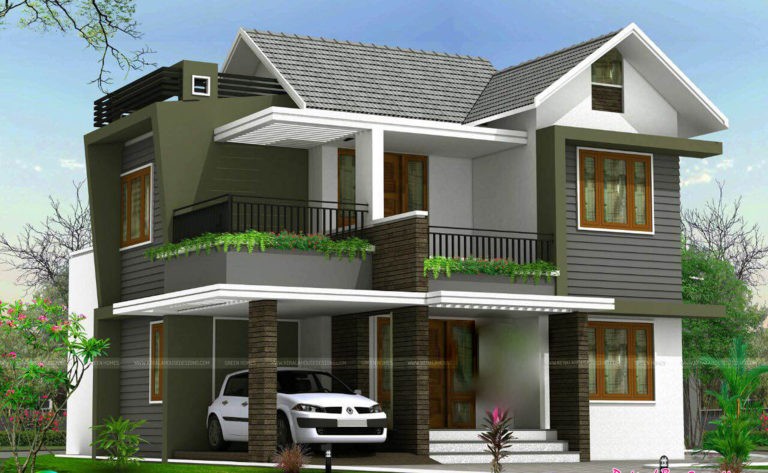 1738 Square Feet 4 Bedroom Double Floor Sloping Roof Home Design and ...