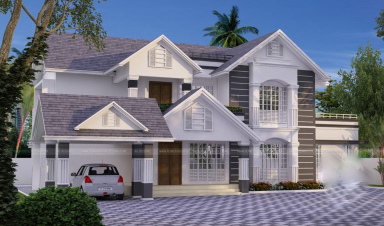2124 Square Feet 4 Bedroom Sloping Roof Home Design and Plan