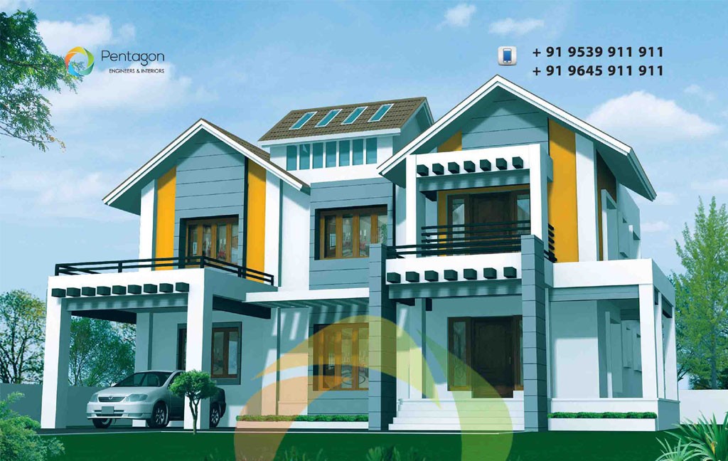 3369 Square Feet 4 Bedroom Sloping Roof Modern Home Design and Plan