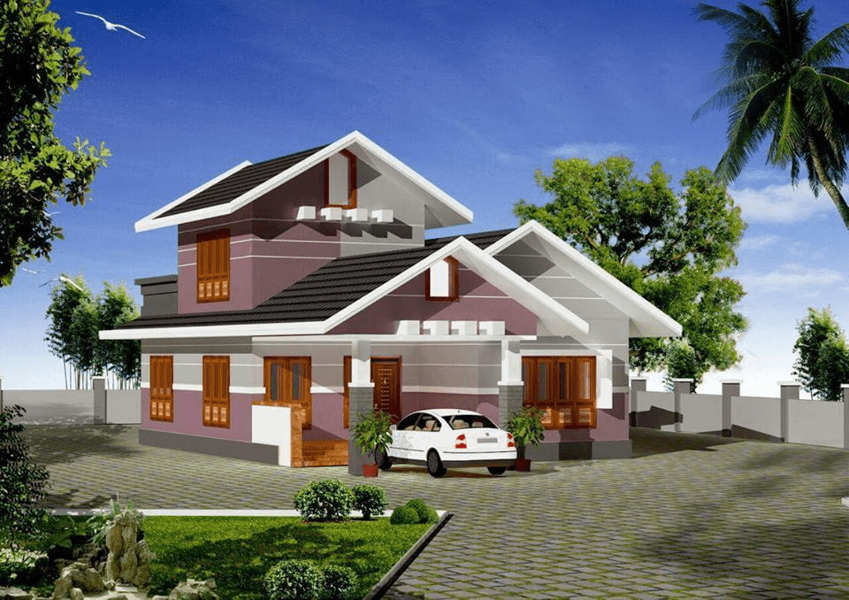 1430 Square Feet 2 Bedroom Sloping Roof Modern Home Design