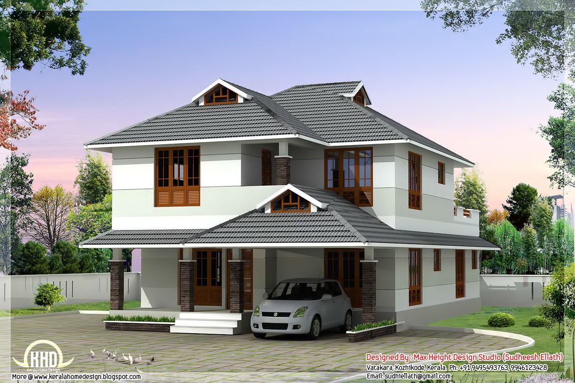 1760 Square Feet 4 Bedroom Sloping Roof Double Floor Home Design