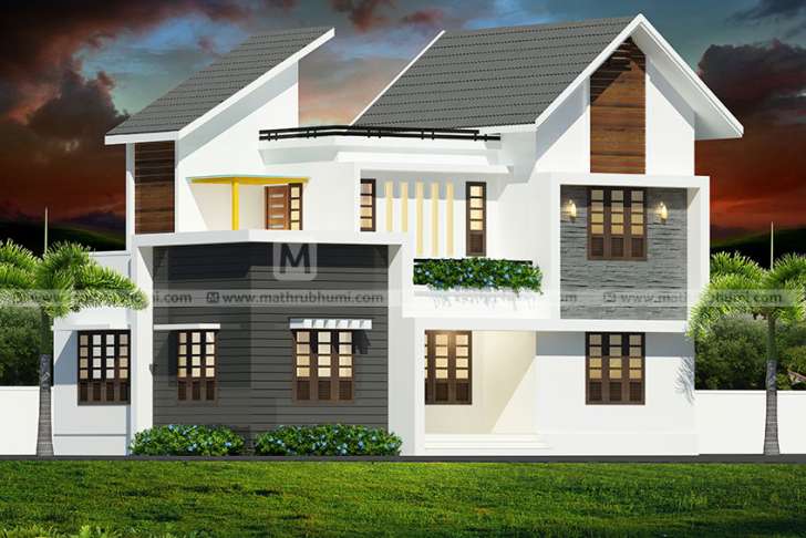 1781 Square Feet 4 Bedroom Modern Sloping Roof Home Design and Plan
