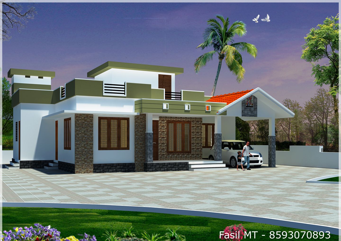 1070 Square Feet 2 Bedroom Single Floor Modern Home Design