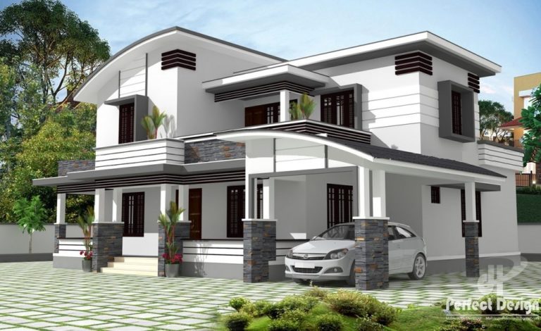 1990 Square Feet 4 Bedroom Double Floor Modern Home Design with Plan