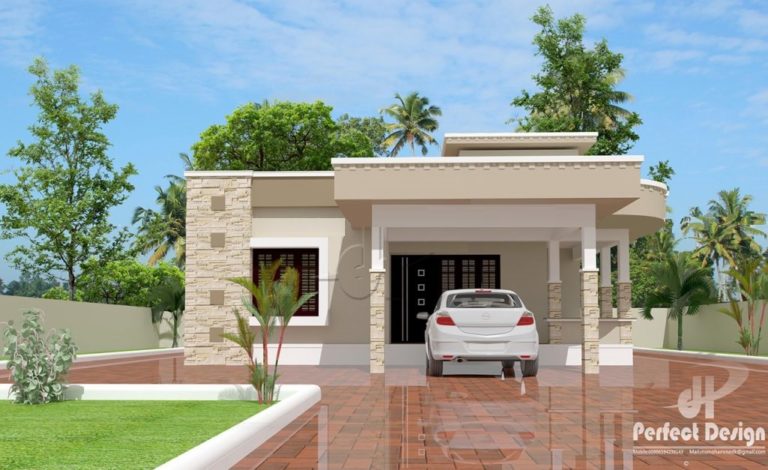 1087 Square Feet Flat Roof 2 Bedroom Single Floor Modern Home Design and Plan