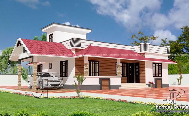 1181 Square Feet 3 Bedroom Single Floor Modern Sloping Roof House Design and Plan