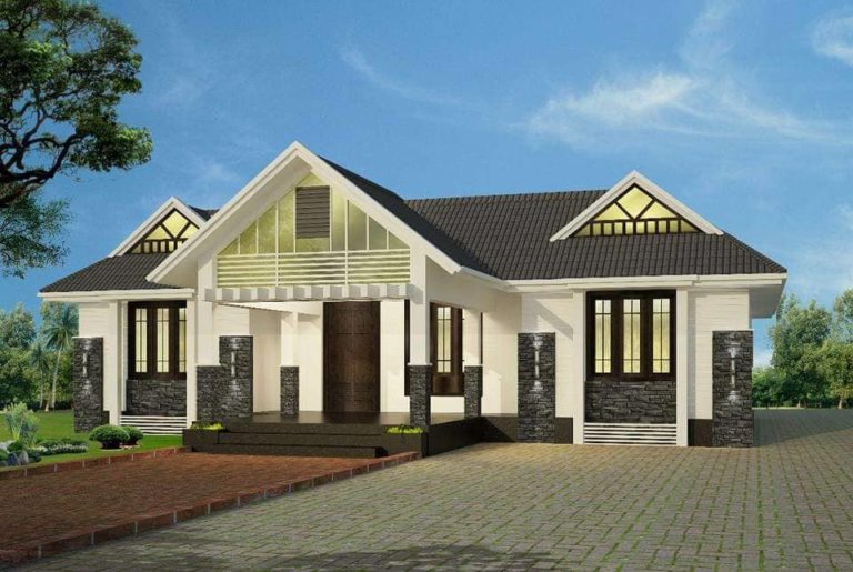 2025 Square Feet 4 Bedroom Kerala Style Sloped Roof Modern Single Floor Home and Plan