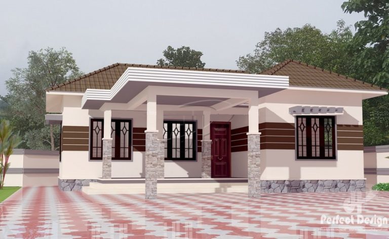 968 Square Feet Slope Roof Modern Single Floor 2 Bedroom Low Budget Home Design and Plan