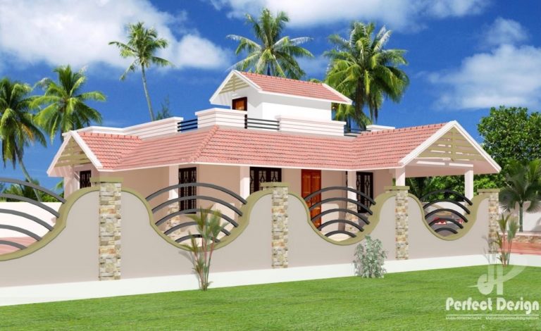 990 Square Feet 2 Bedroom Traditional Style Slop Roof Single Floor Home Design with Plan