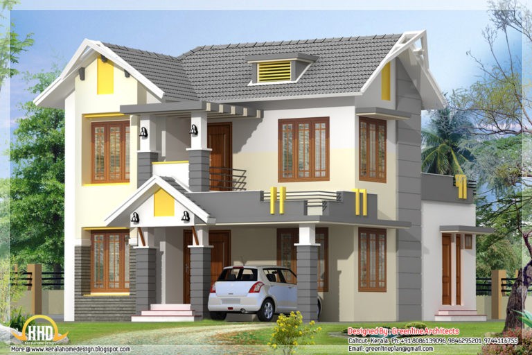 1650 Square Feet 3 Bedroom Double Floor Slope Roof Modern Beautiful Home Design