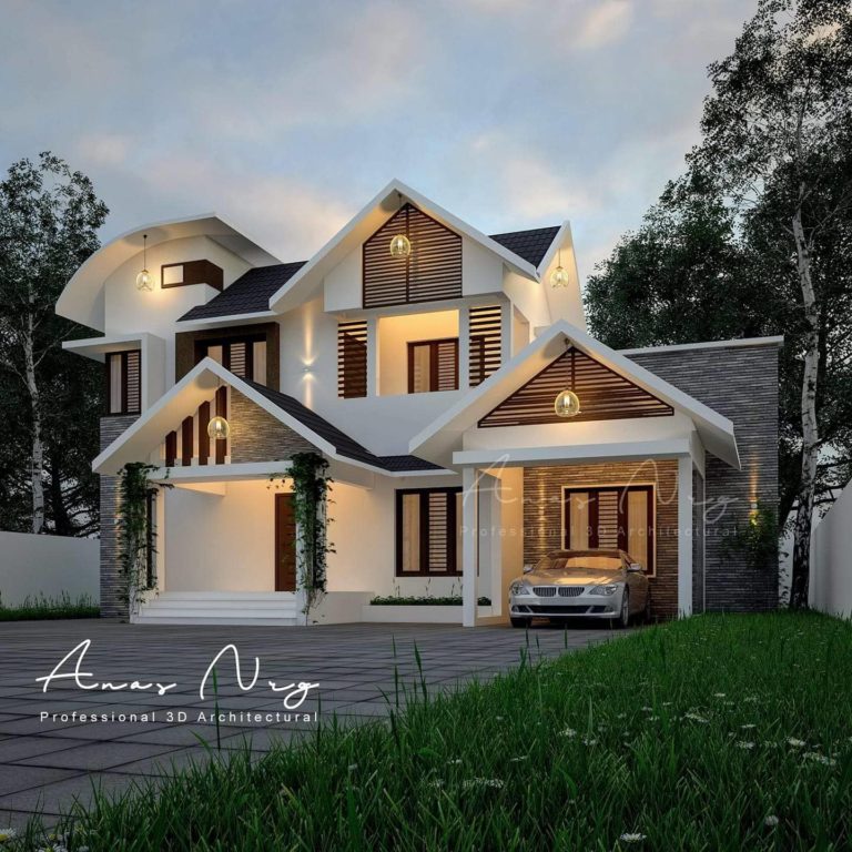 2108 Square Feet 4 bhk Modern Mix Roof Fusion Style Home Design