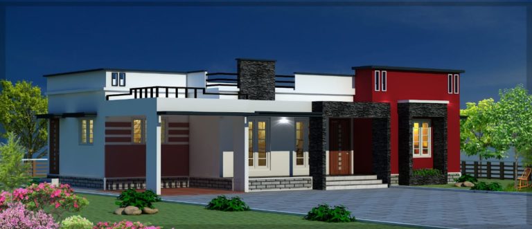 1350 Sq Ft Modern Single Floor 3 BHK Contemporary Flat Roof Budget Home