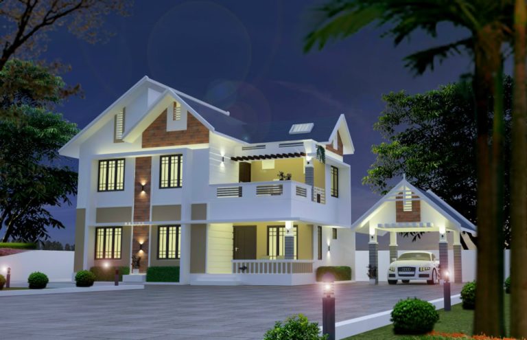 2100 Square Feet 4 Bedroom Slope Roof Modern Double Floor Amazing House