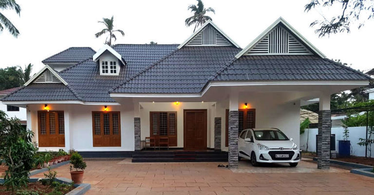 2000 sq ft 3 bedroom modern slope roof style single floor home at kannur