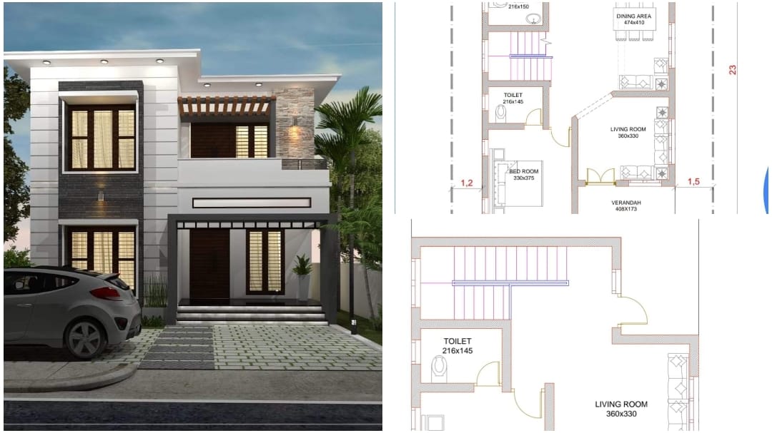 1658 Square Feet 3 Bedroom Contemporary Style Flat Roof House and Plan