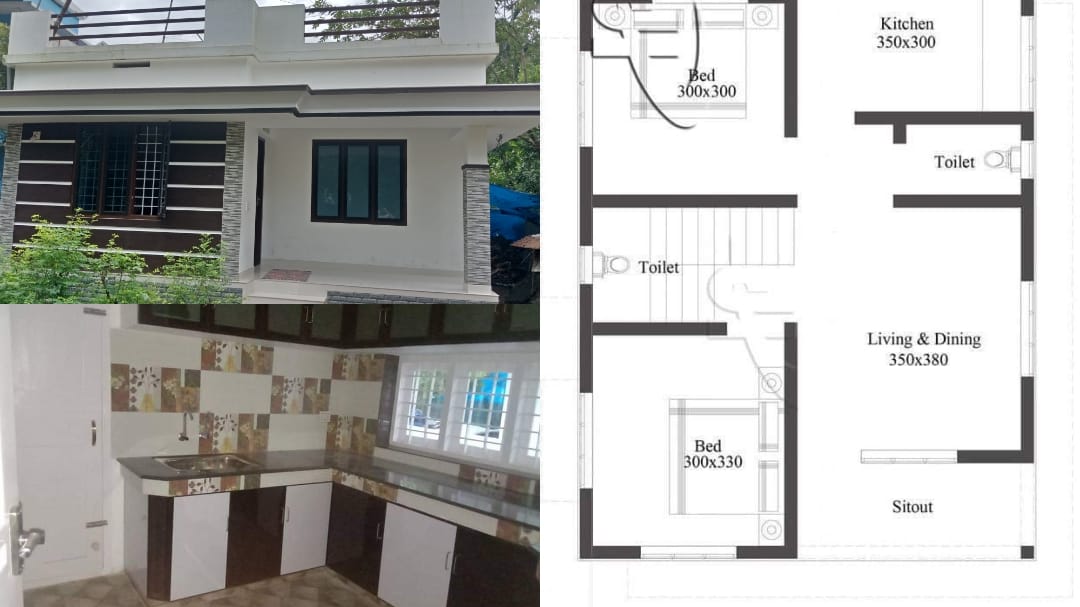 700 Square Feet 2 Bedroom Single Floor Beautiful house For 10 Lack and Free Plan