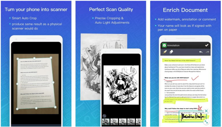 Mobile scanning application camscanner