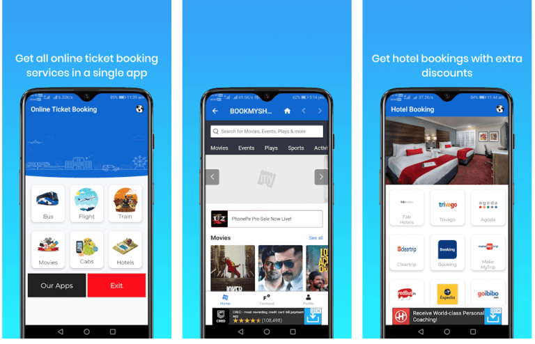 Online Ticket Bookings app for bus, train , flights, cabs and movie