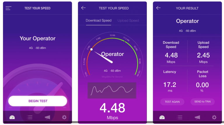 Your area network speed compare TRAI application my speed