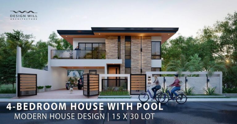 4 Bedroom House with Pool in 15x30m Lot | Modern House Design