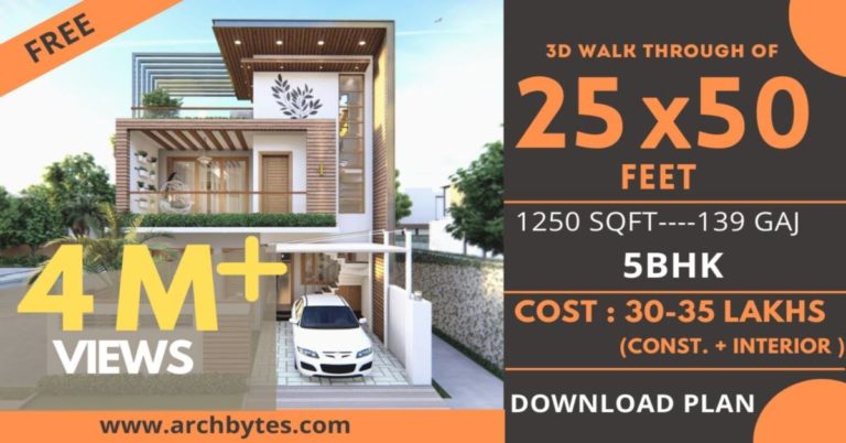 1250 square feet Modern House Plan with 5 Bedrooms