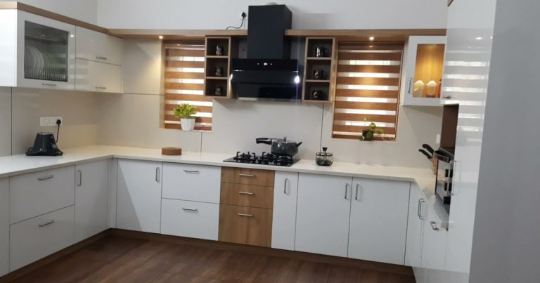 white and wooden combination cute kitchen.